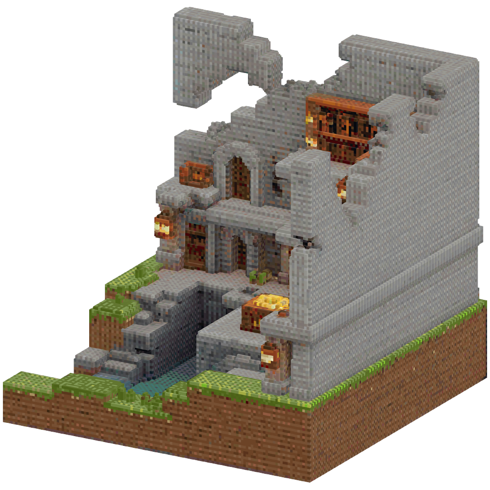 Generate a massive ruined archive v... | Minecraft Build - BlockGPT
