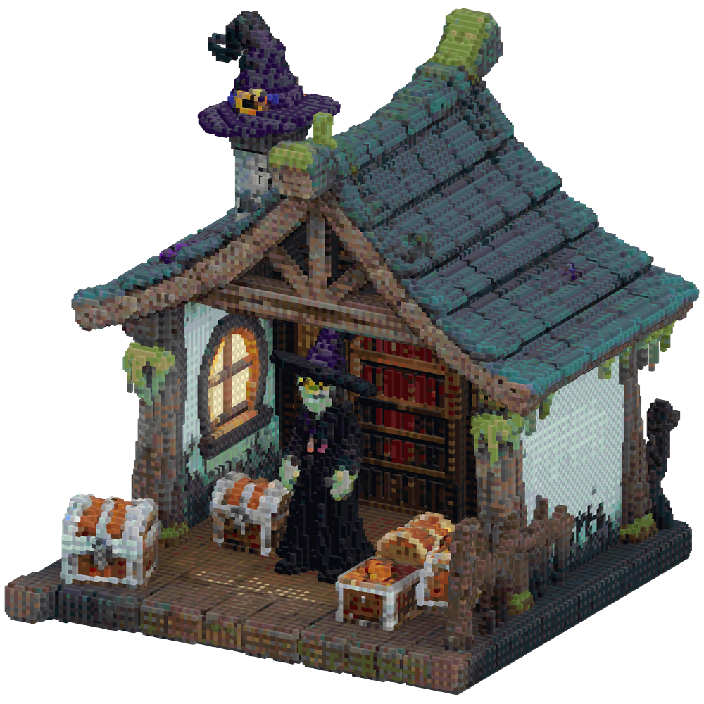 a Creepy library with a Witch hut L... | Minecraft Build - BlockGPT