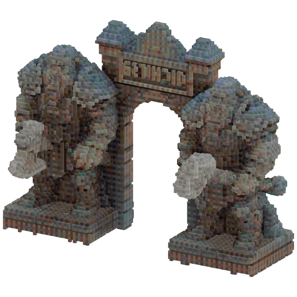 Two massive dwarven warrior statues... | Minecraft Build - BlockGPT