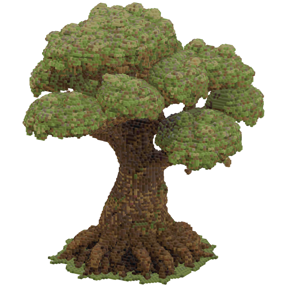 Large fantasy tree with thick trunk... | Minecraft Build - BlockGPT