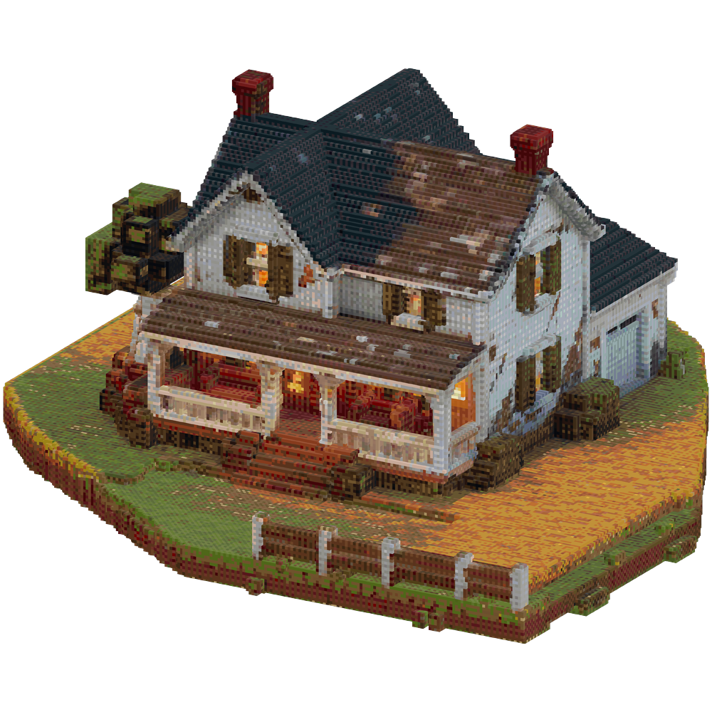 Large rural farmhouse, slightly rus... | Minecraft Build - BlockGPT
