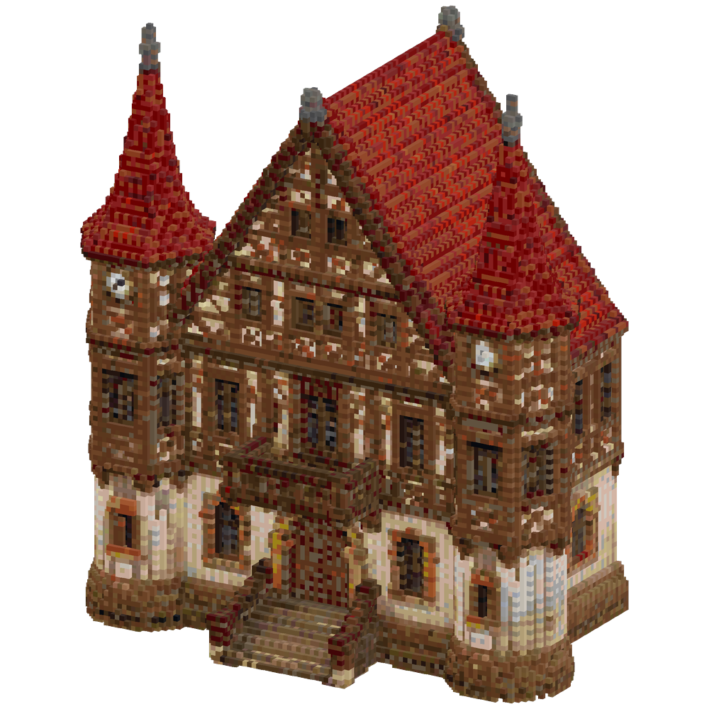 A grand medieval German town hall a... | Minecraft Build - BlockGPT