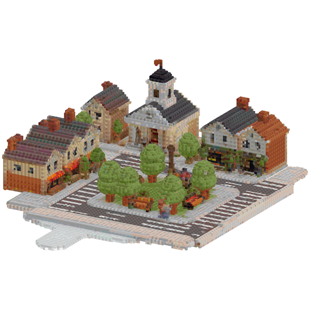 Make a town, with townhouses, resta... | Minecraft Build - BlockGPT
