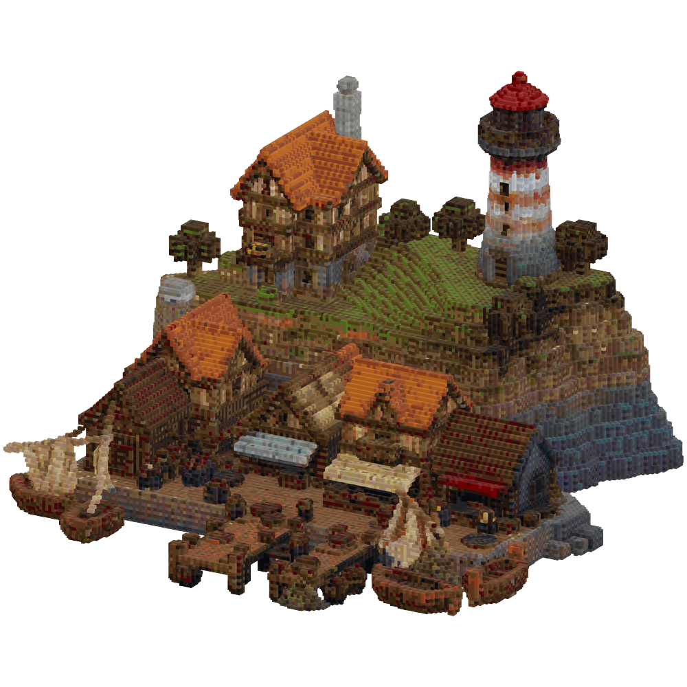 Build a detailed medieval coastal p... | Minecraft Build - BlockGPT