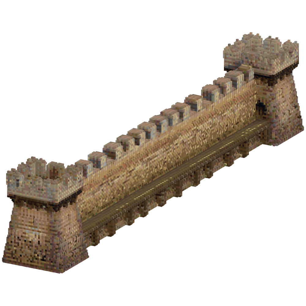A straight fortified wall built fro... | Minecraft Build - BlockGPT
