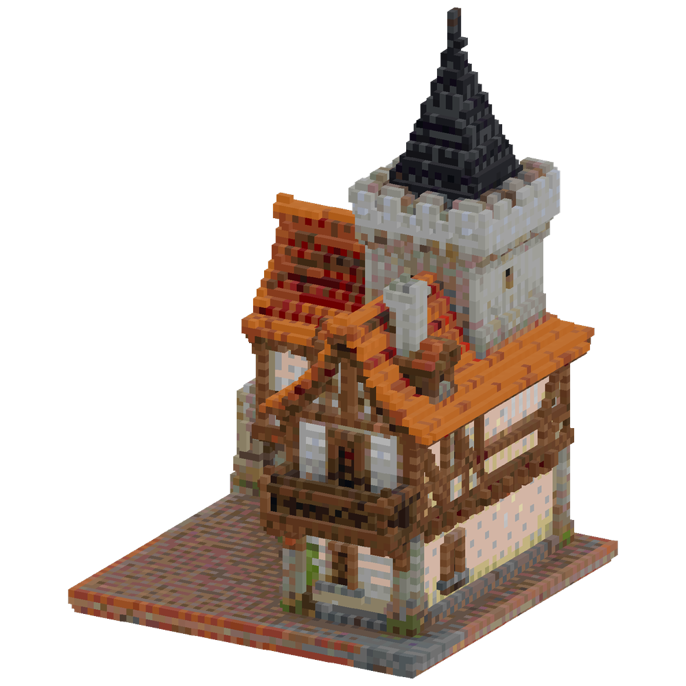 compact asymmetrical medieval guild... | Minecraft Build - BlockGPT