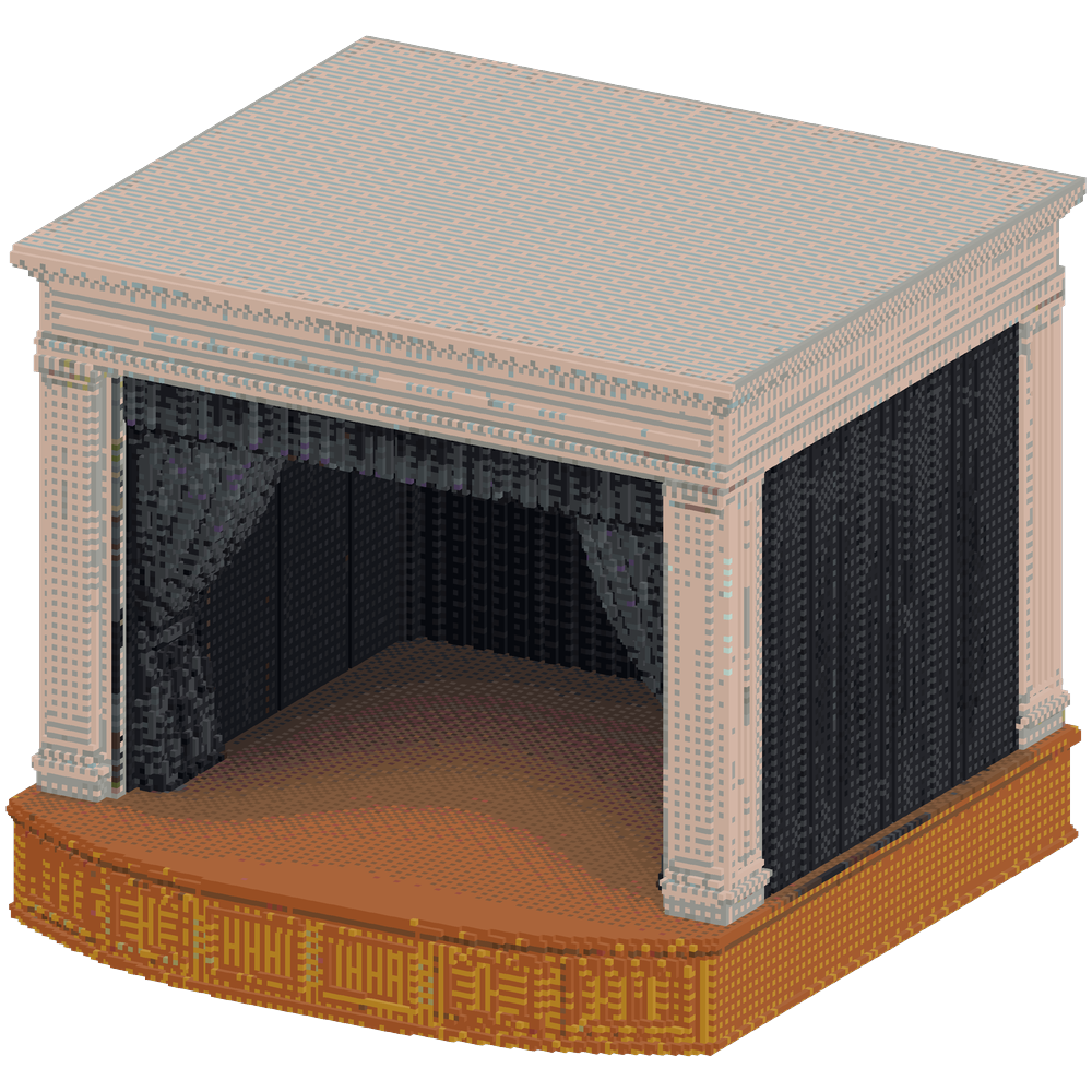 a closed in event stage hall with a... | Minecraft Build - BlockGPT
