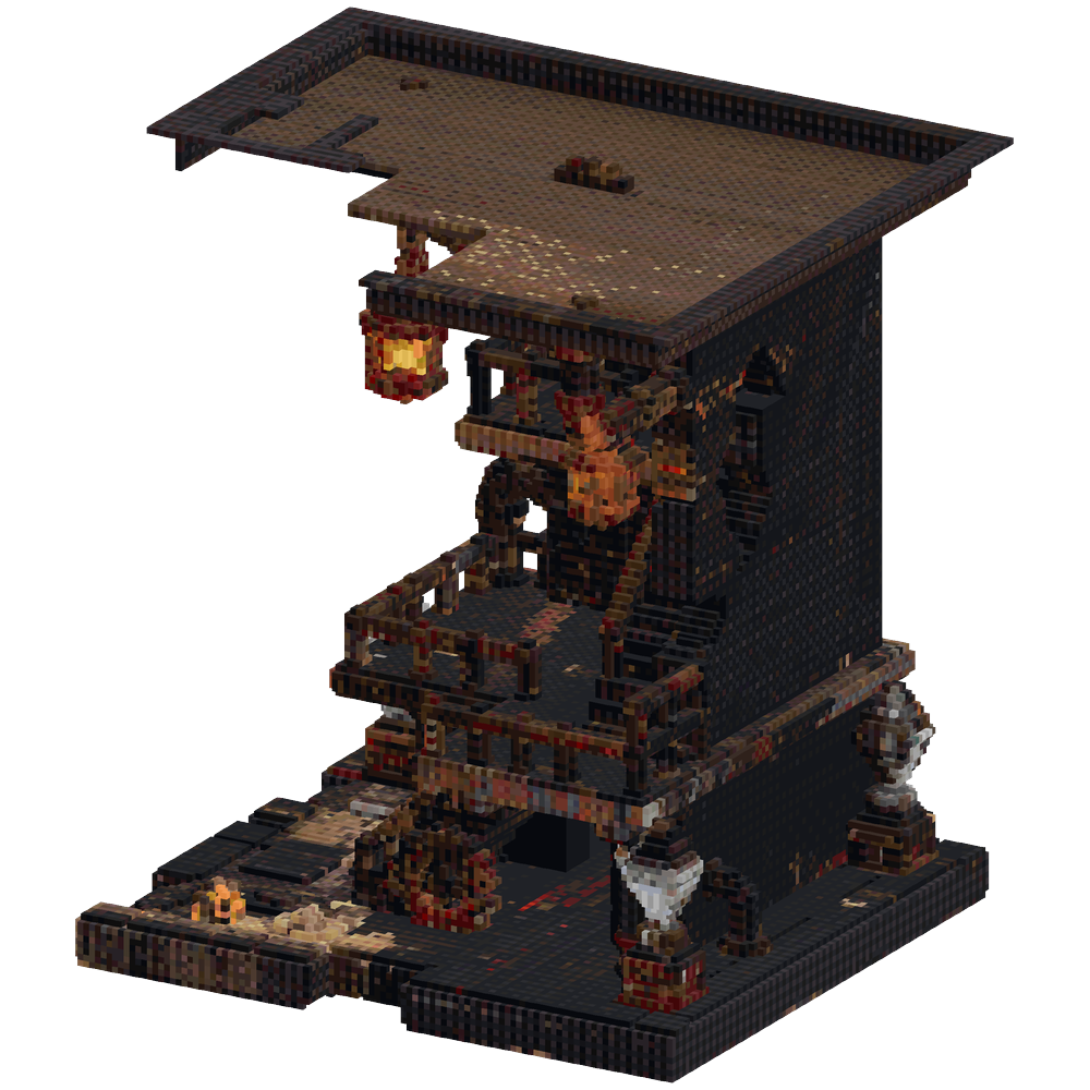 Create a dark steam-punk broken tow... | Minecraft Build - BlockGPT