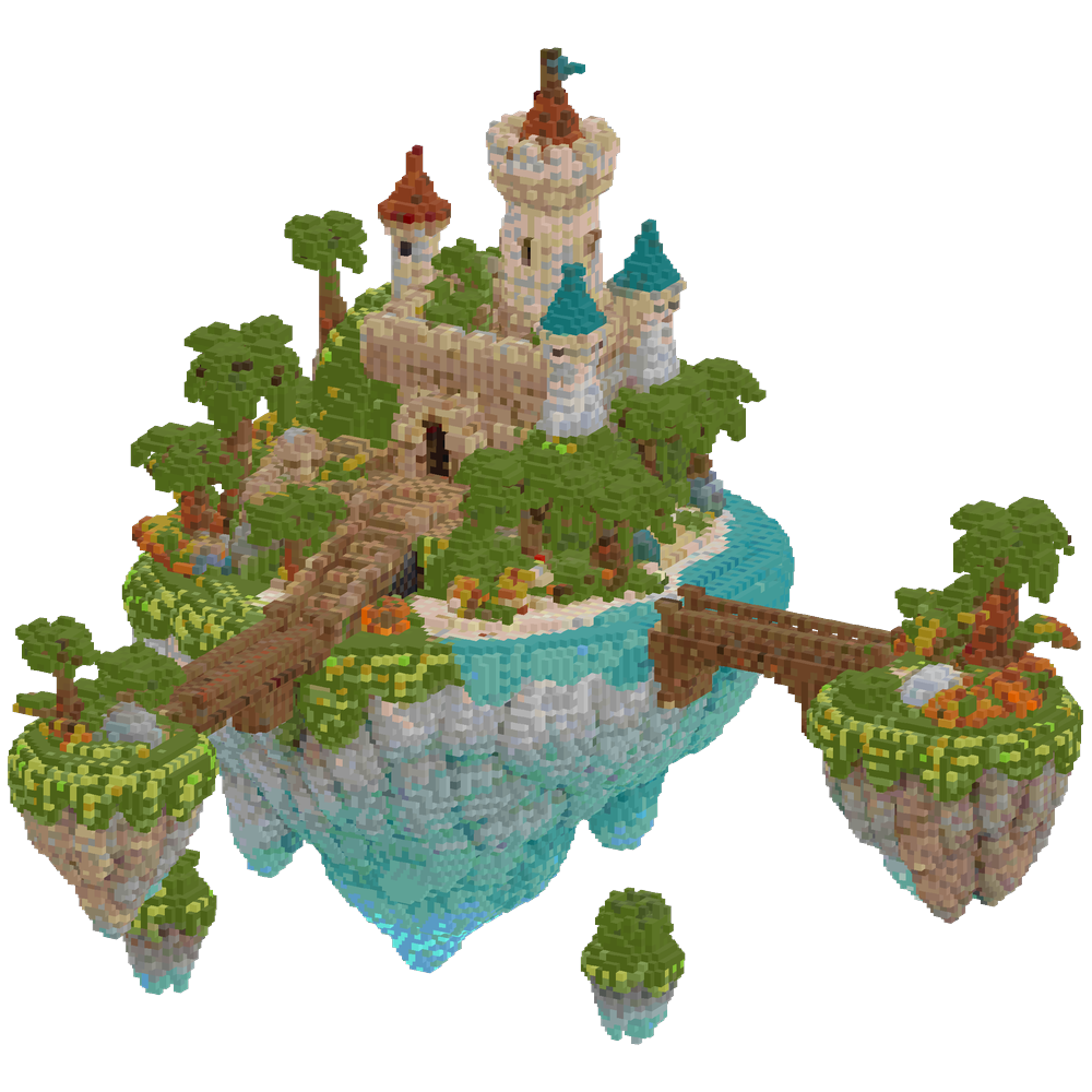 A floating island spawn/hub with tr... | Minecraft Build - BlockGPT