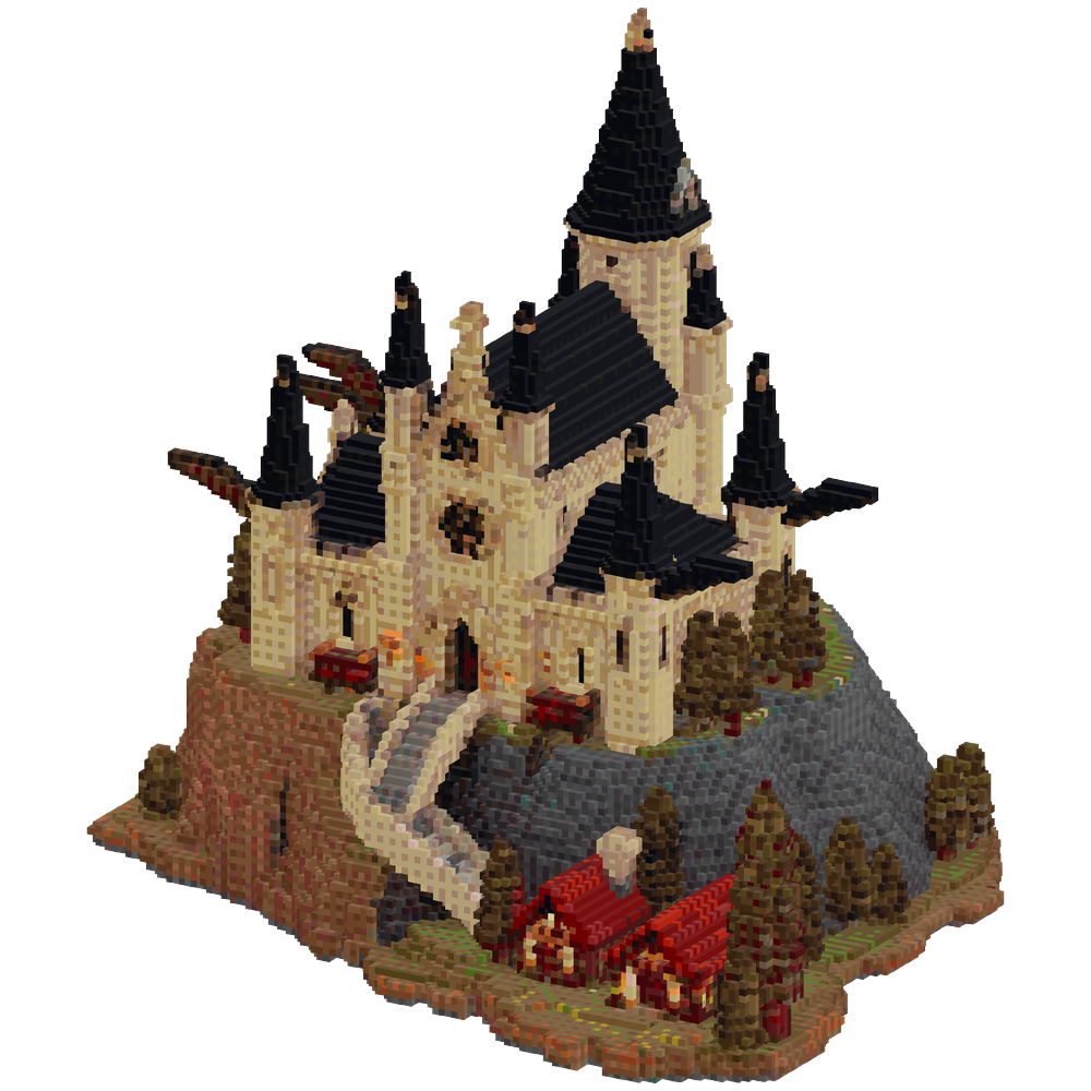 Create a massive gothic fantasy cas... | Minecraft Build - BlockGPT