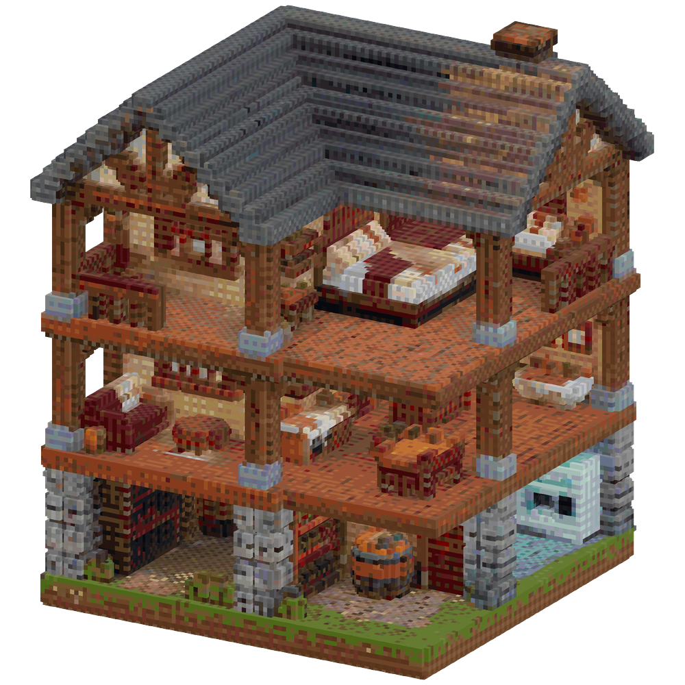 Large two-story rural farmhouse, fo... | Minecraft Build - BlockGPT