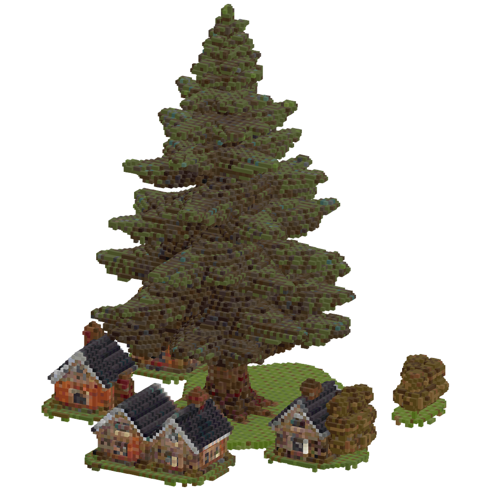 i want a massive spruce tree. surro... | Minecraft Build - BlockGPT