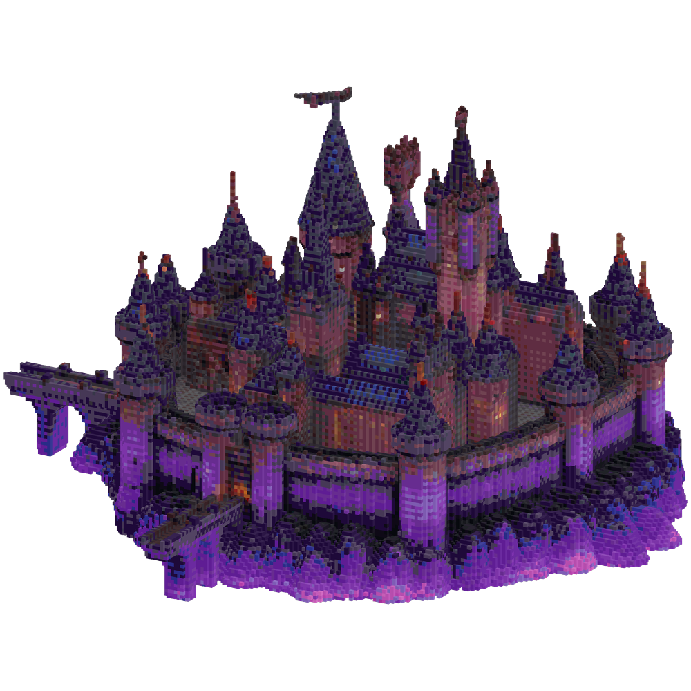 A castle on a flat ground with prup... | Minecraft Build - BlockGPT