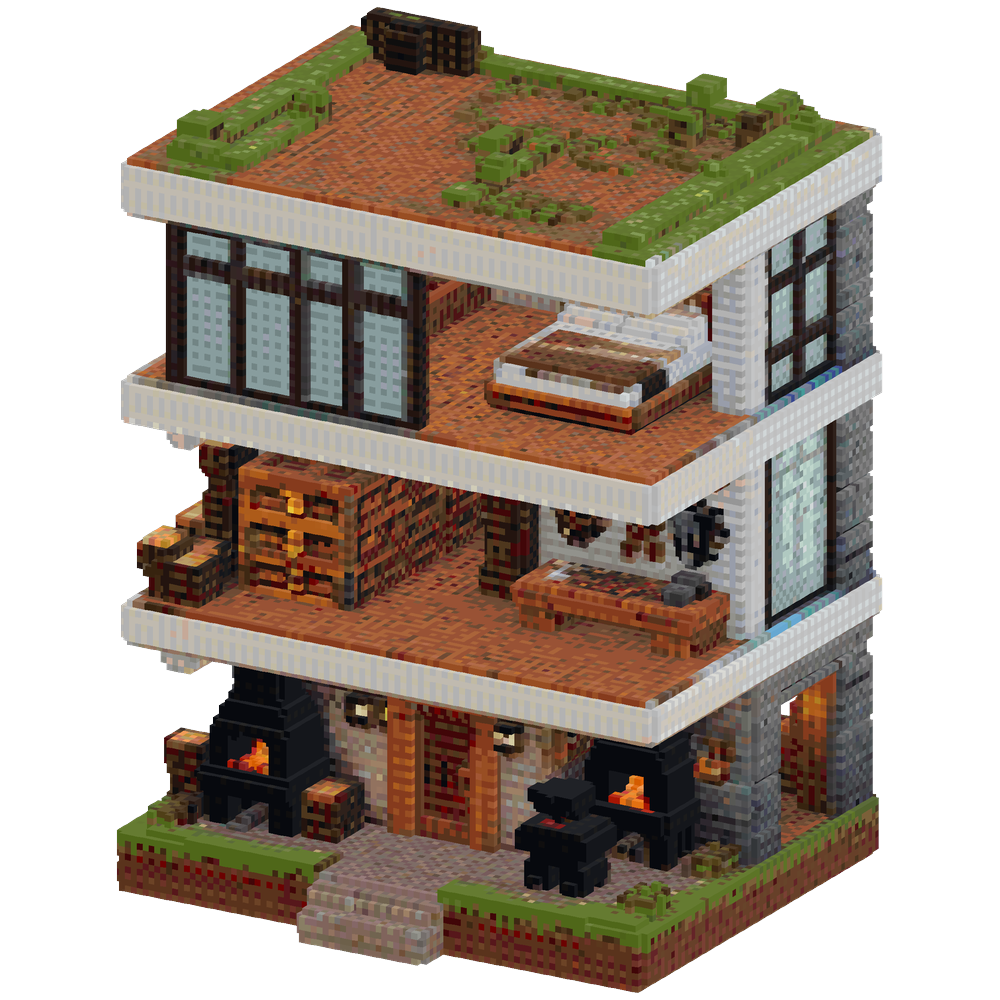 Generate a 3-story 'Modern-Rustic' ... | Minecraft Build - BlockGPT