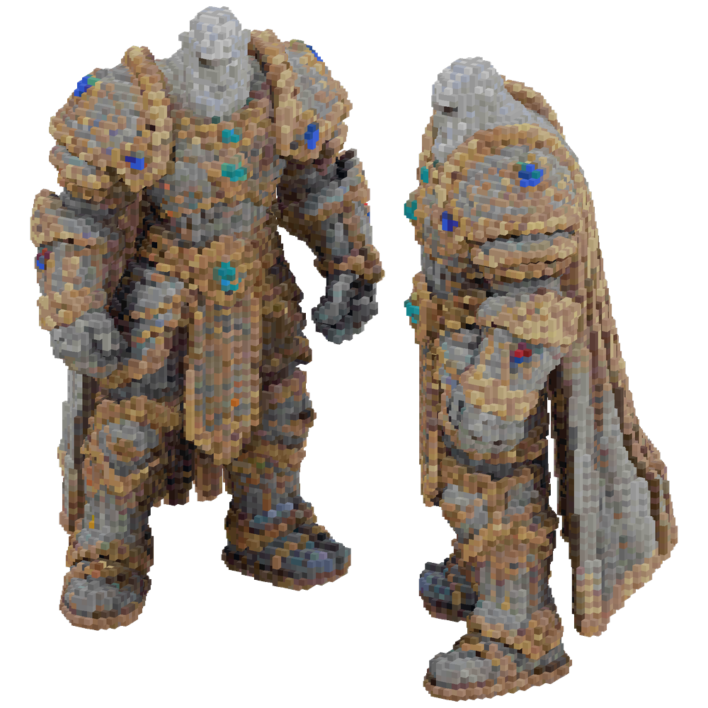 Two colossal guardian statuTwo colo... | Minecraft Build - BlockGPT