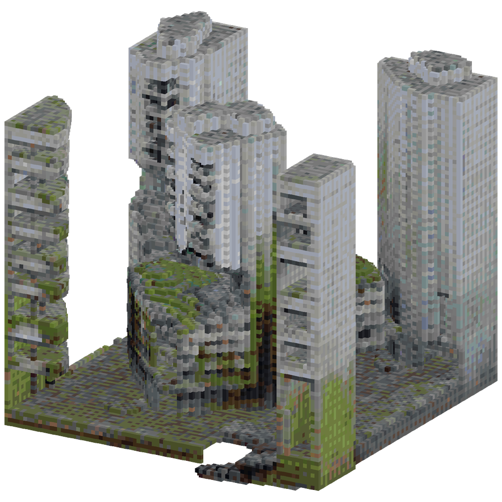 Ruined post-apocalyptic urban distr... | Minecraft Build - BlockGPT