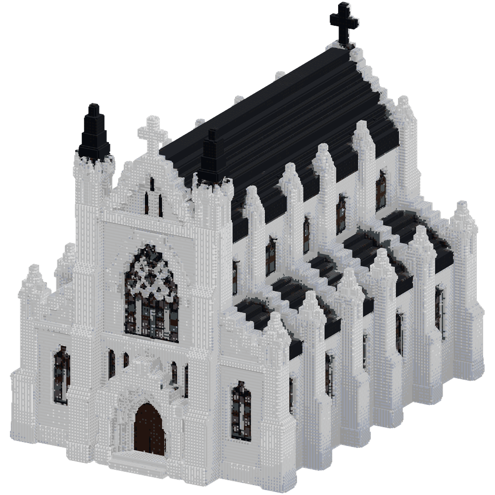 build me a gothic cathedral. use a ... | Minecraft Build - BlockGPT