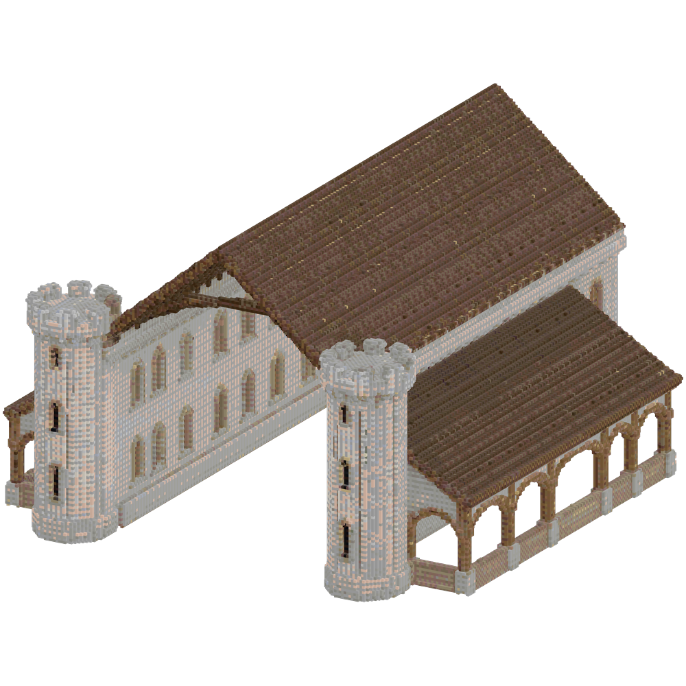 large symmetrical medieval guild ha... | Minecraft Build - BlockGPT
