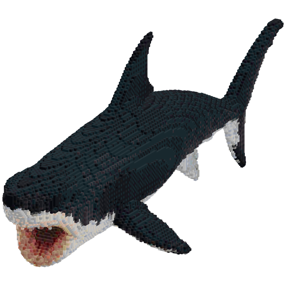 a great white shark , jumping , wit... | Minecraft Build - BlockGPT