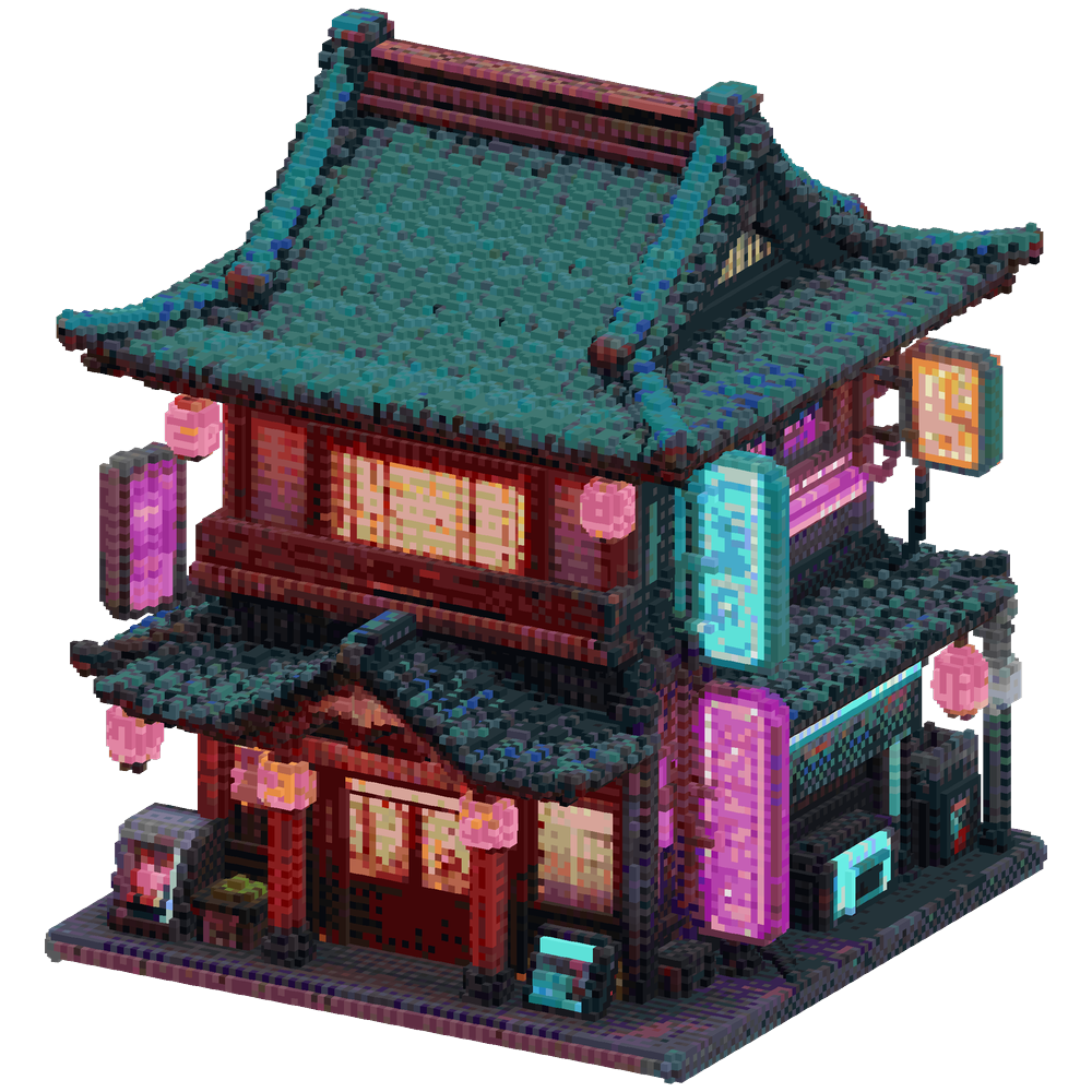 I want a cyberpunk building Japanes... | Minecraft Build - BlockGPT