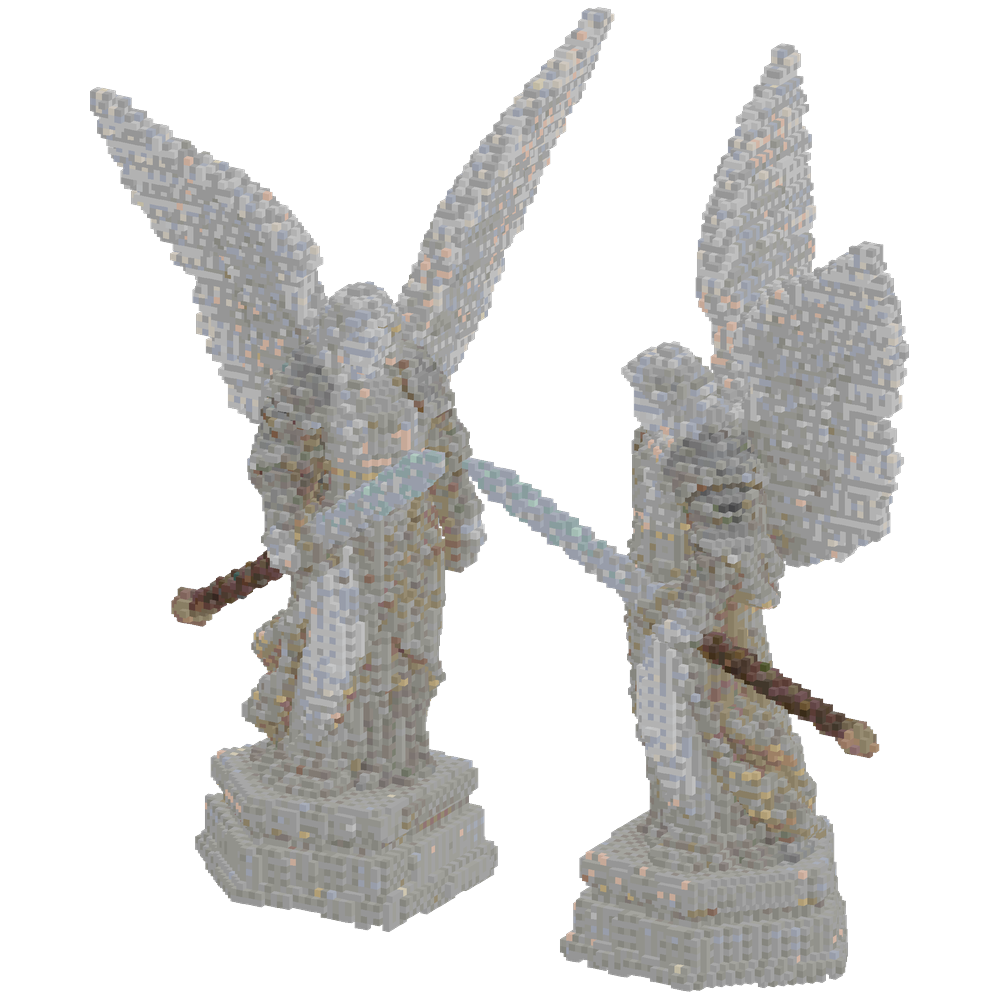 Two colossal angelic guardian statu... | Minecraft Build - BlockGPT